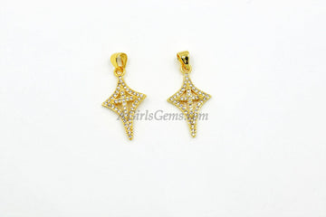Micro Pave Cross Kite Charm CZ Pendant Bead, Cubic Zirconia Gold Plated Diamond Shape Charms - A Girls Gems